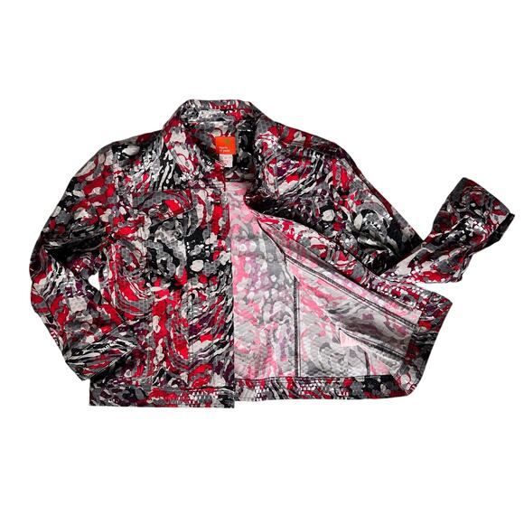 Shiny Abstract Print Jacket Womens Sz 14 Red Purple Black Bling Going Out Party - Picture 2 of 14